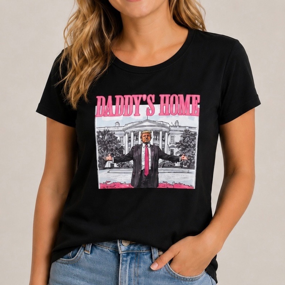 Daddy's Home Trump Graphic Tee Black Short Sleeve Political Novelty Shirt M‎